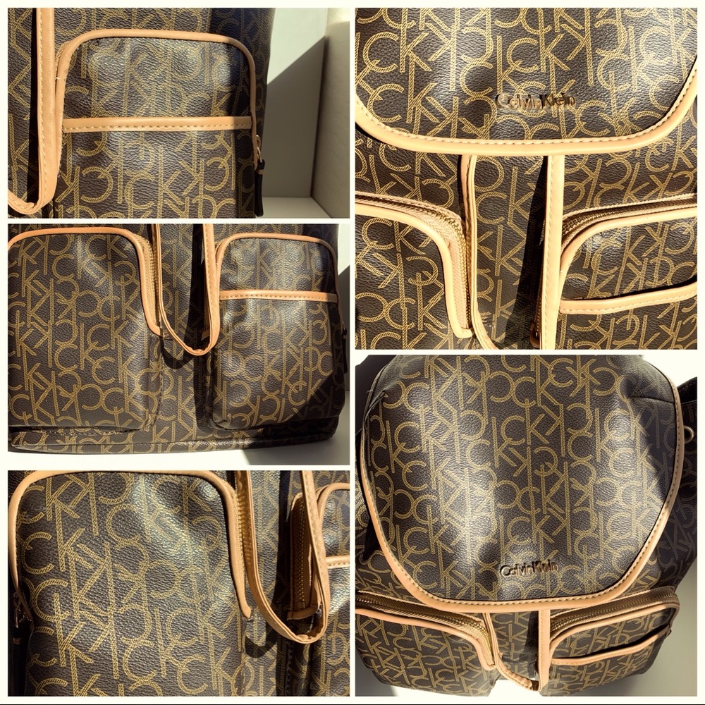 Calvin Klein brown and tan Laptop Backpack